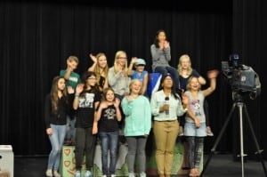 Mystic Middle School group, waving to the camera of Lakeland Public Television. Play off the Page theatre class, Fall 2015
