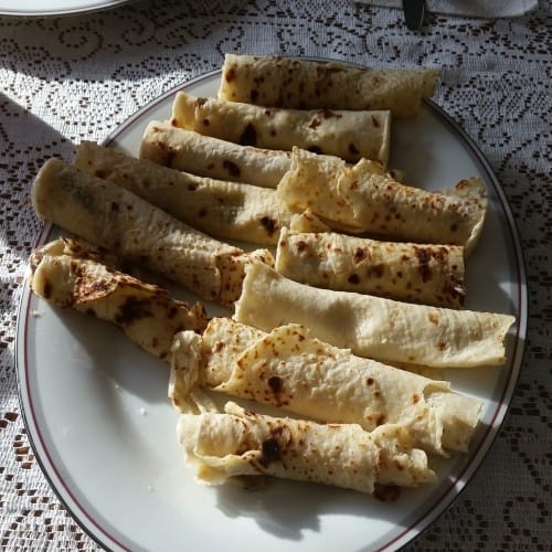 Lefse, a Scandinavian potato "tortilla" fried and loaded with butter and sugar. mmm. mmm.
