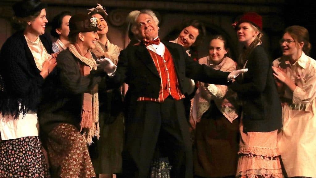 M.S. Bernard as Alfred P. Doolittle and ensemble in the GLAPA production of My Fair Lady, Nov. 2017. Photos by John Erickson